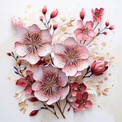 Hand Painted Watercolor Clipart Sakura Petals Falling with Gold Foil
