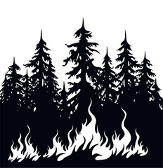 The forest is on fire. Concept of nature forest encroachment, forest burning, deforestation Impact on wildlife, humans, and global warming. vector illustration.