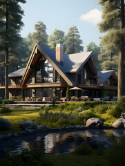 Fototapeta premium Respectable private country house on the forest