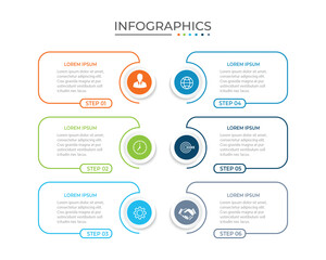 Vector Infographic label design template with icons and 6 options or steps.