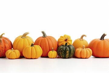Assortment of pumpkins isolated on white background