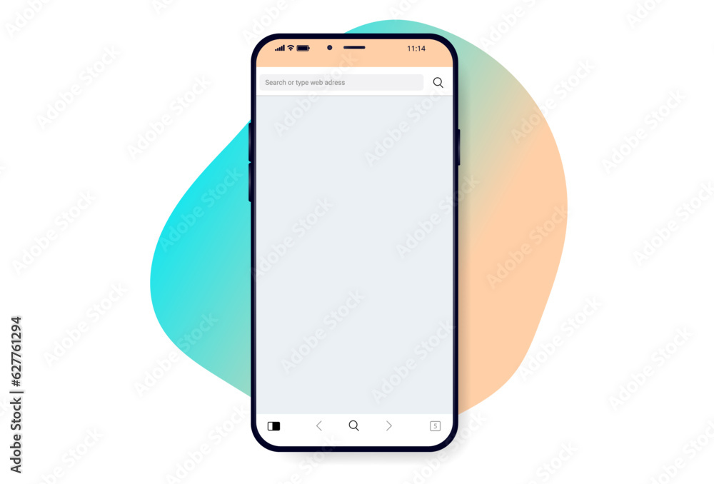 Fototapete phone screen with web browser template - vector mockup of smartphone with blank screen with gradient