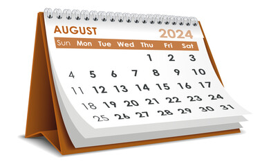 Illustration vector of August 2024 Calendar - obrazy, fototapety, plakaty