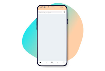 Phone screen with web browser template - Vector mockup of smartphone with blank screen with gradient and white background