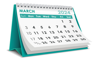 Illustration vector of March 2024 Calendar - obrazy, fototapety, plakaty