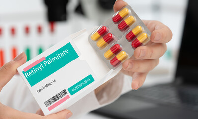 Retinyl Palmitate used in beauty industry and cosmetics in capsule