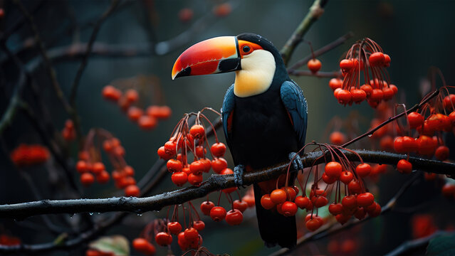 Toucan 4k wallpaper, tropical rainforest, colorful flowers, hd