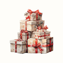 Obraz premium watercolor christmas gift boxes with ribbon