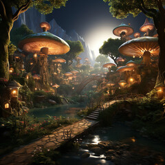 High fantasy giant mushroom hidden surreal landscape majestic realm