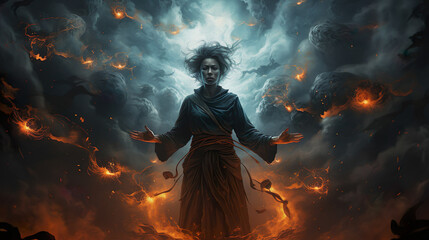 High Fantasy Character: An epic portrait of an anrcane powerful female sorcerer wizard mage