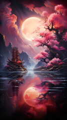 Obraz na płótnie Canvas Depiction of an incredible surreal fantasy landscape