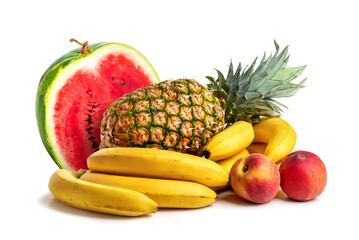 Tropical fruits and watermelon. Isolate on white background