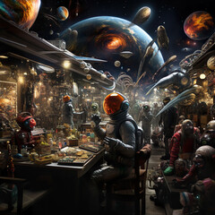 Sci-fi Surreal detailed Alien Market place