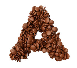 Letter A made of chocolate Coated Beans Chocolate Candies Alphabet (Letter A) 3d illustration	
