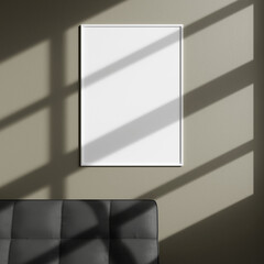 Mockup vertical white posters frame on wall in modern interior background, living room window shadow.