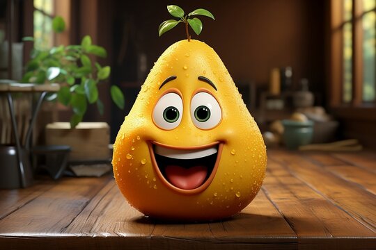 r&ouml;hliche Birne: Eine lebendige Birne mit einem sympathischen Gesicht