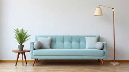 Fototapeta na wymiar Blue sofa. Generative AI