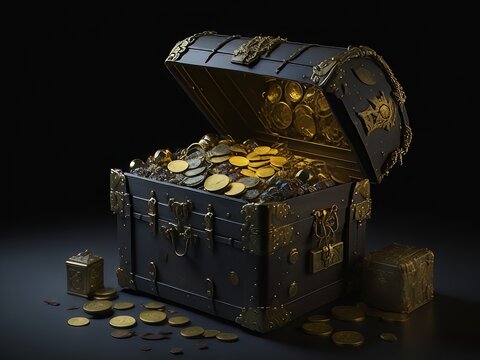 Un cofre del tesoro rebosante de la generosidad de un pirata de monedas de oro y gemas preciosas