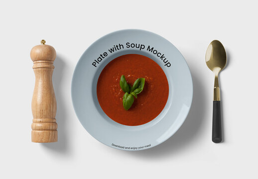 Plate with Soup Mockup