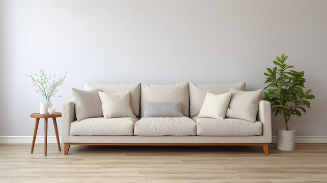 Cream-colored sofa. Generative AI