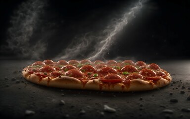 Pizza with tomatoes and basil, generative ai