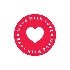 Heart symbol label - made with love, sticker, white background