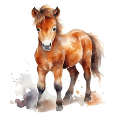 Cute watercolor pony isolated