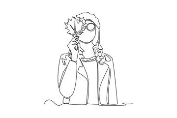 Continuous one line drawing of autumn concept. Doodle vector illustration in simple linear style. 