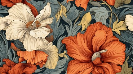 Generative AI, Floral colorful pattern, natural plants and flowers background, vintage illustration. Foliage ornament..