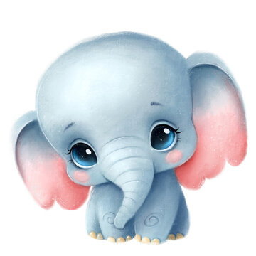 Illustration of a cute cartoon elephant. Cute animals. Little animals. Tropical animals.