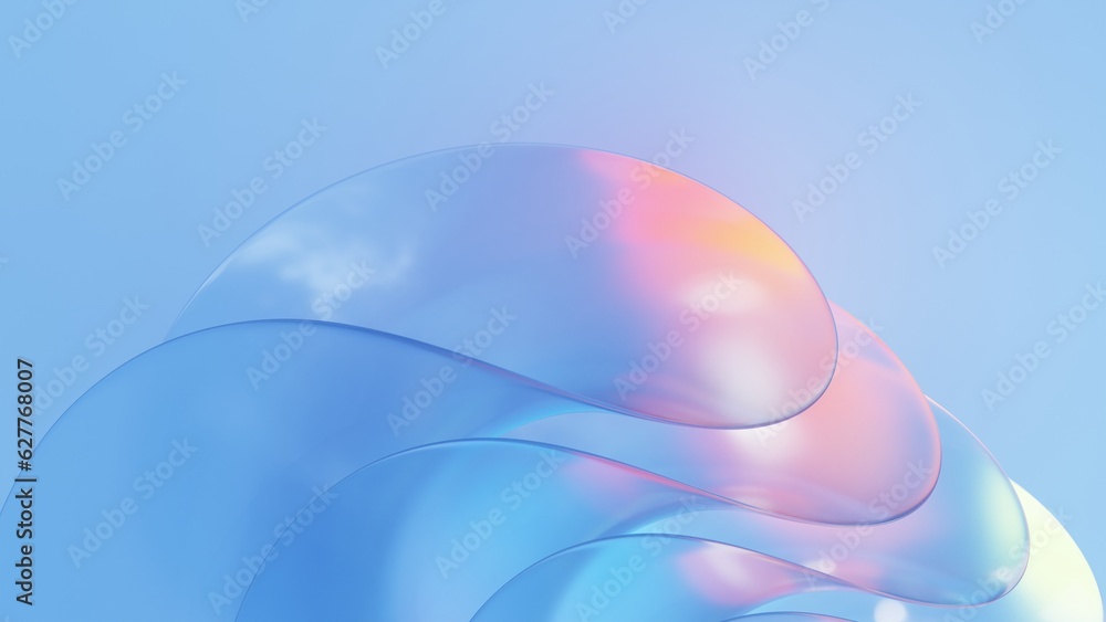 Poster 3d abstract light blue curve transparent glass with colorful gradient color. design for presentation