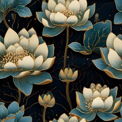 a painted lotus flower canvas with gold color