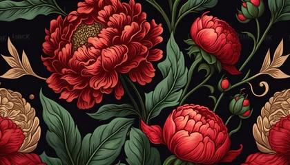 Behang Generative AI, Floral colorful pattern, natural plants and flowers background, vintage illustration. Foliage ornament.. © DELstudio