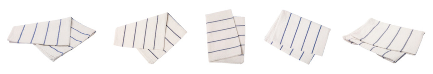 Kitchen towel isolated on white background. Cotton napkin for a picnic.Food decor. Crumpled towel. Textile napkin. home textiles. Folded cloth. Food serving design element. Square napkin. Design