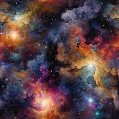 Fototapeta premium Celestial Wonders, Cosmic Seamless Pattern - Artistic Backgrounds for Fabric and Creative Wallpaper