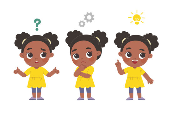 kid thinking and search for idea process. Girl posing question and inspiration.