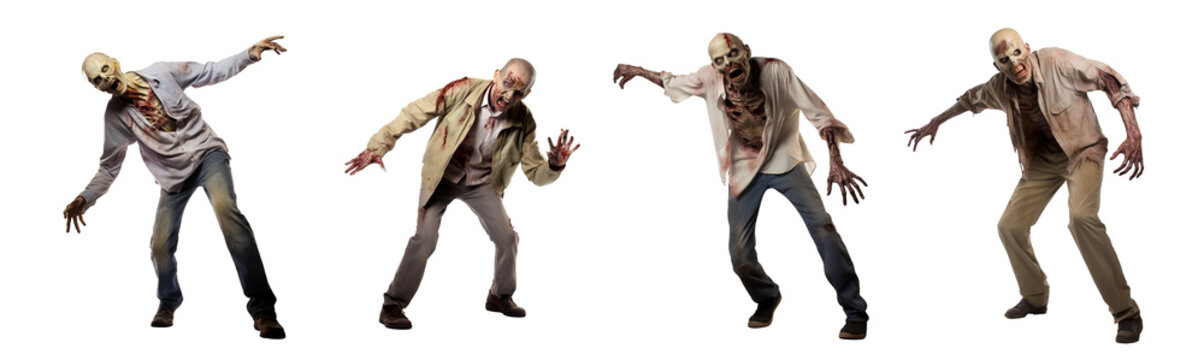 Set of zombies transparent isolated background 