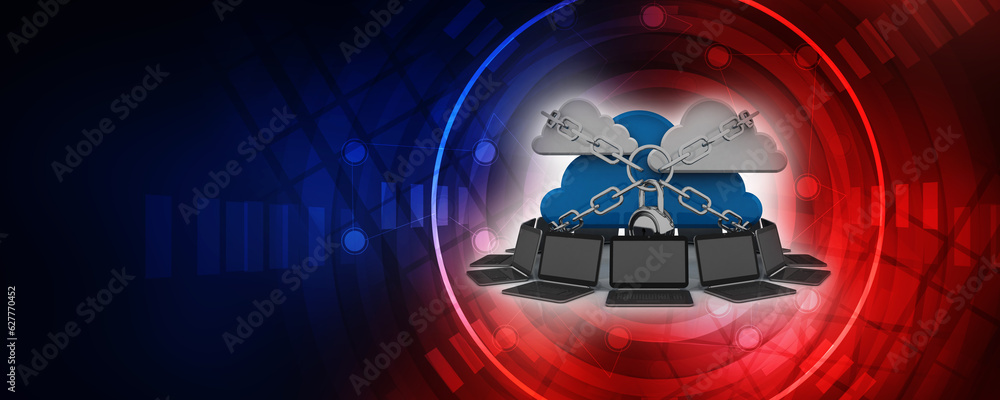 Poster 3d rendering cloud computing lock