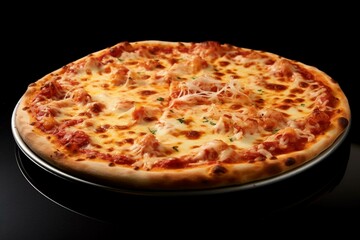 Pizza with salami and mozzarella on a wooden table