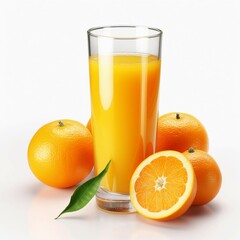 Glass of orange juice with fresh fruits isolated on white background. 3d illustration