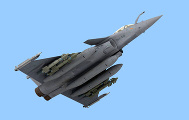 attack fighter from borttom view 3d render on blue