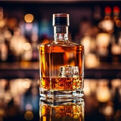 Whiskey on the rocks with ice cubes on a dark background