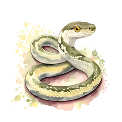 Obraz premium Snake in cartoon style. Cute Little Cartoon Snake isolated on white background. Watercolor drawing, hand-drawn Snake in watercolor. For children's books, for cards, Children's illustration.