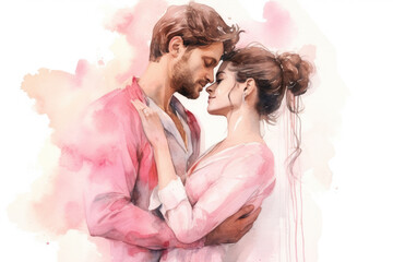 Watercolour illustration Couple in love, Man and woman embracing each other affectionately