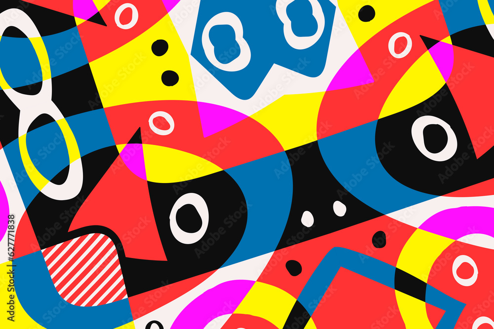 Poster modern contemporary trendy illustration. abstract hand drawn background with different color geometr