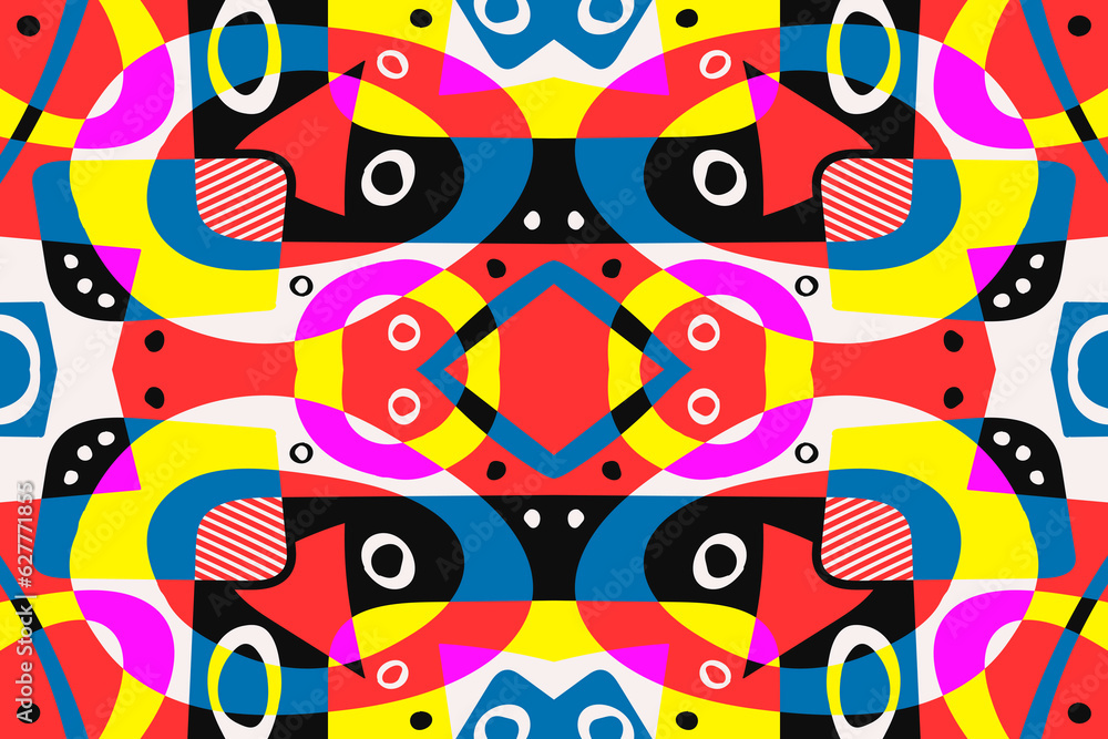 Poster modern contemporary trendy illustration. abstract hand drawn background with different color geometr