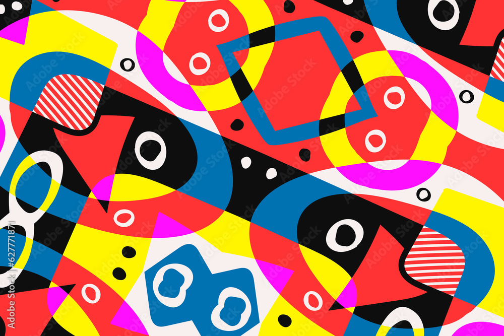 Poster modern contemporary trendy illustration. abstract hand drawn background with different color geometr