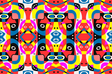 Fototapeta premium Modern contemporary trendy illustration. Abstract hand drawn background with different color geometric objects. Minimal style composition. Abstract color trendy shapes. Banner and poster design.