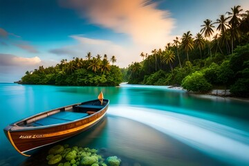tropical island with boat