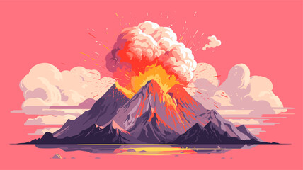 drawing volcano vector flat style - obrazy, fototapety, plakaty